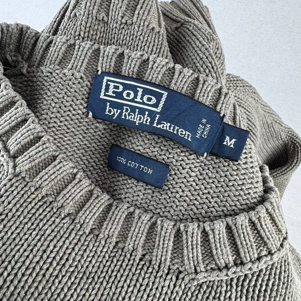 90s Vintage Polo Ralph Lauren Men's M Olive Marled Knit Sweater 100% Cotton - Picture 14 of 14